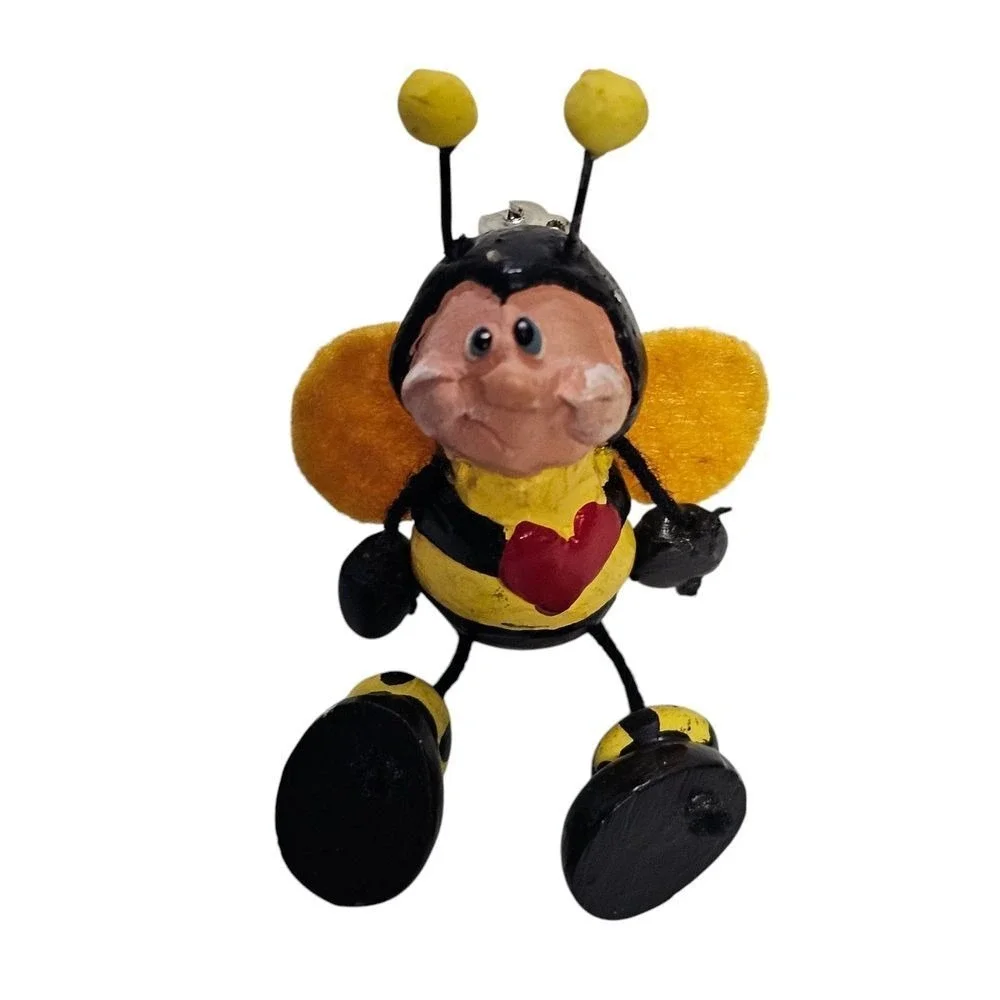 Whimsical‎ Bee Pin Brooch Figurine with Heart Accent - Cute Lapel Pin